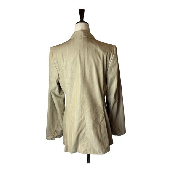 Max Mara Tan Striped Single Breasted 3 Button Lightweight Blazer Size 10 - Picture 2 of 12